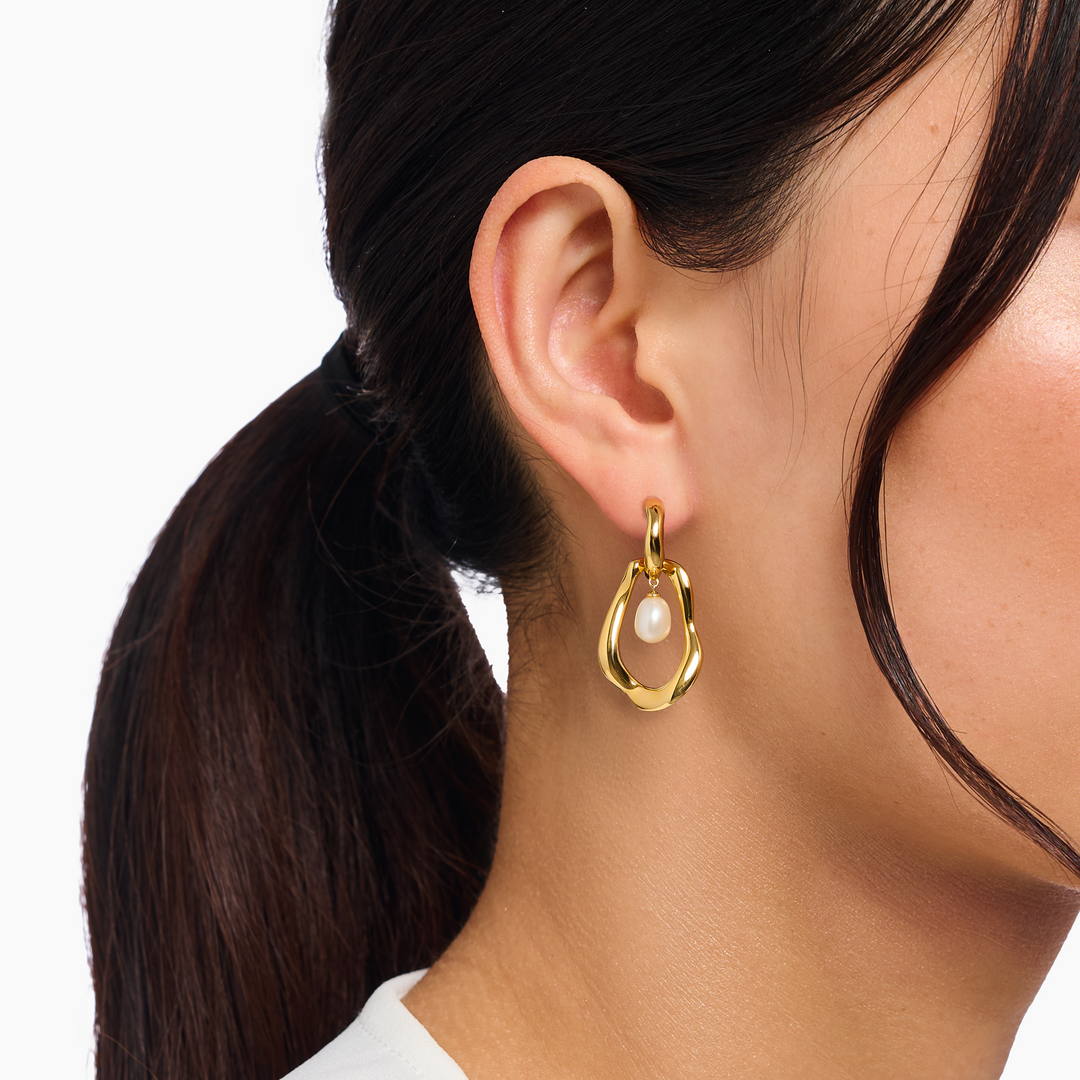 Hoop Earrings with Freshwater Pearls In Gold