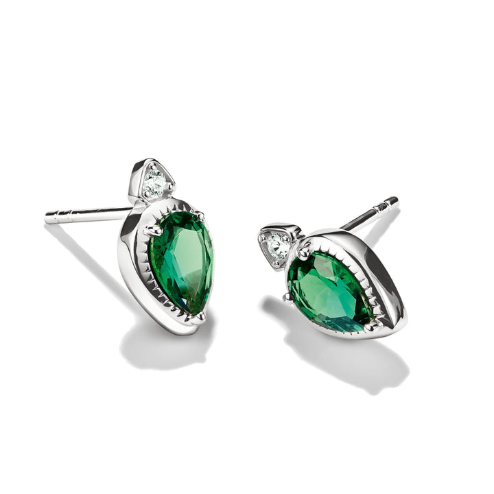 Stud Earrings with Green Teardrop Stones Silver