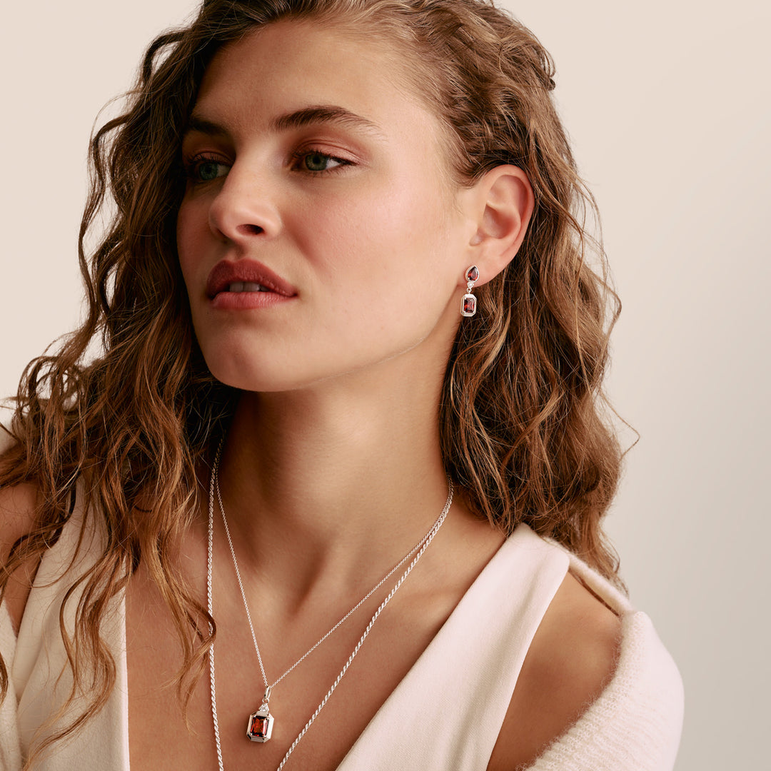 Necklace with Red Octagon Zirconia Pendant