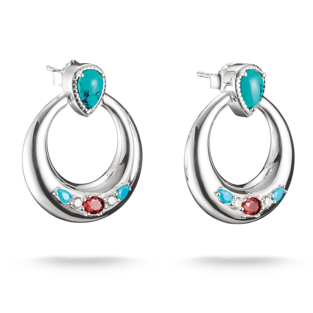 Half-Hoop Earrings with Turquoise, White &amp; Red Stones | THOMAS SABO Australia