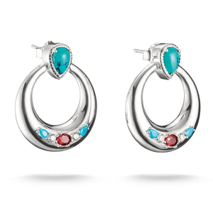 Half-Hoop Earrings with Turquoise, White & Red Stones | THOMAS SABO Australia