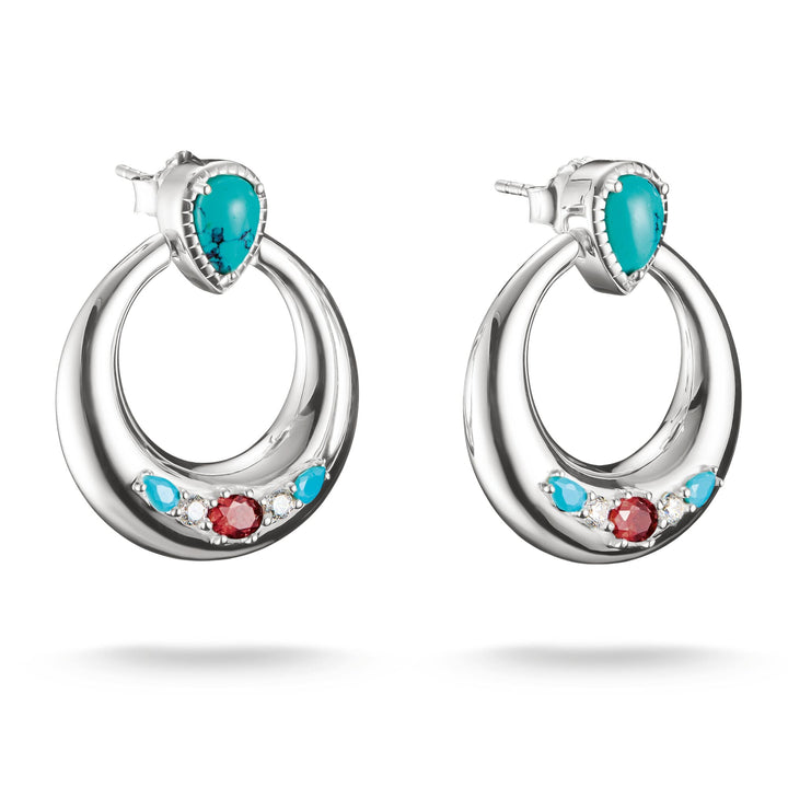 Half-Hoop Earrings with Turquoise, White &amp; Red Stones | THOMAS SABO Australia