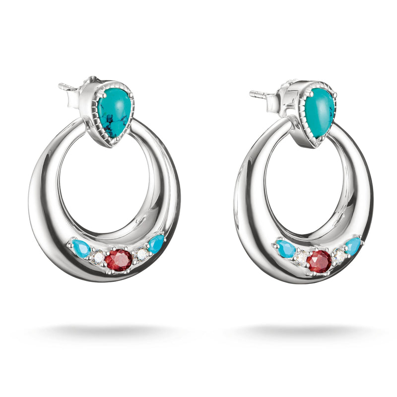Half-Hoop Earrings with Turquoise, White & Red Stones | THOMAS SABO Australia