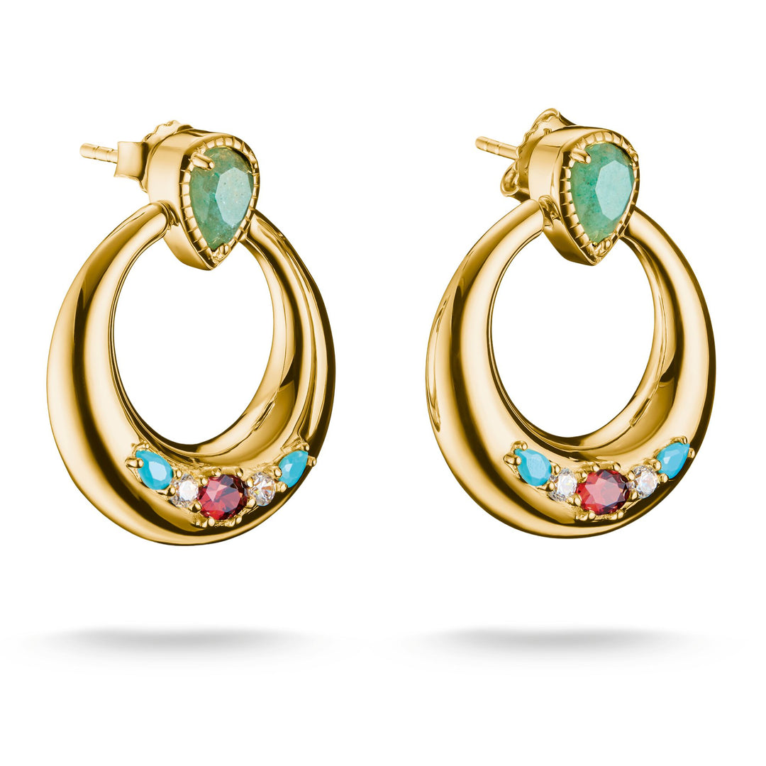 Half-Hoop Earrings with Green, White &amp; Red Stones | THOMAS SABO Australia
