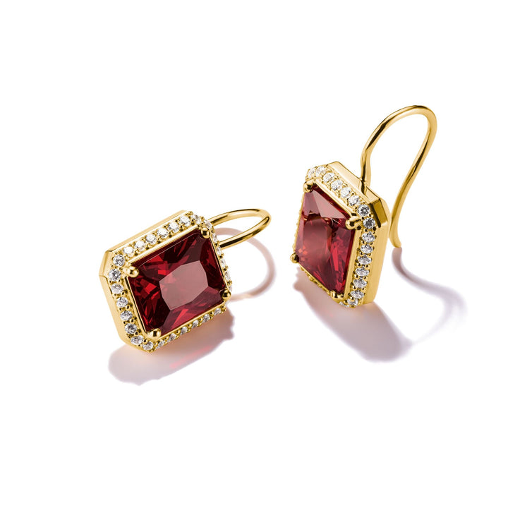 Earrings with Red Octagonal Stones