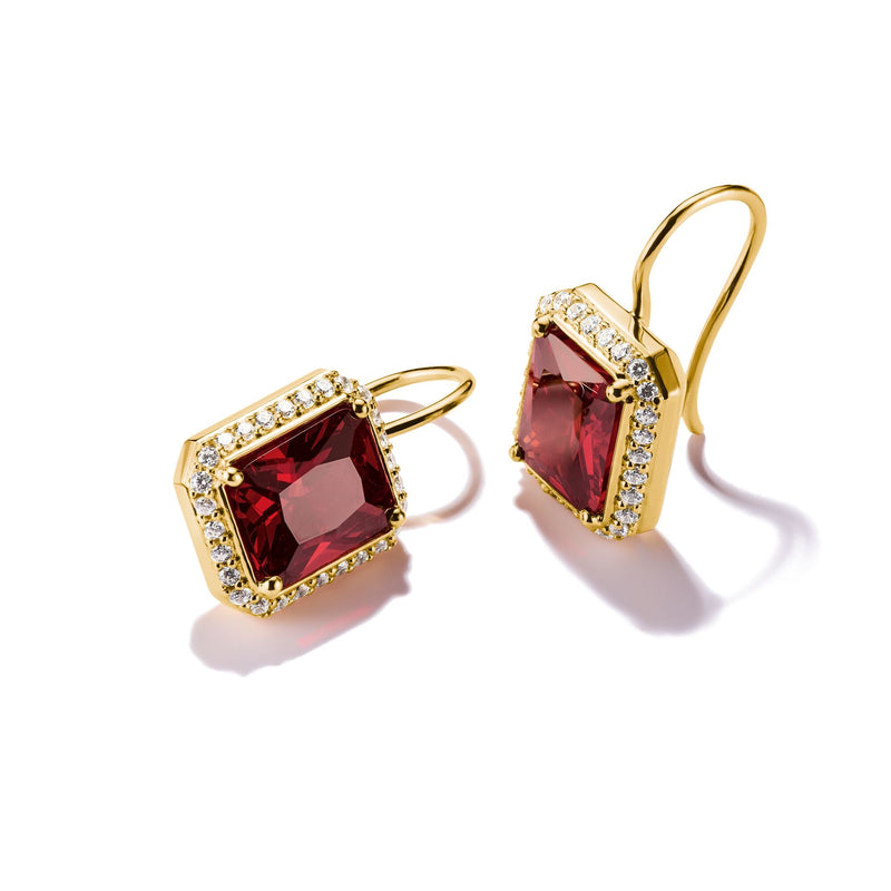 Earrings with Red Octagonal Stones
