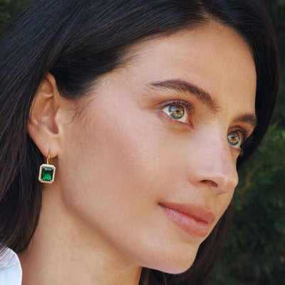 Earrings with Green Octagonal Stones