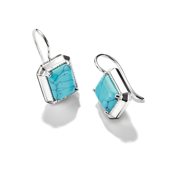 Drop Earrings with Turquoise Octagon Stones Silver