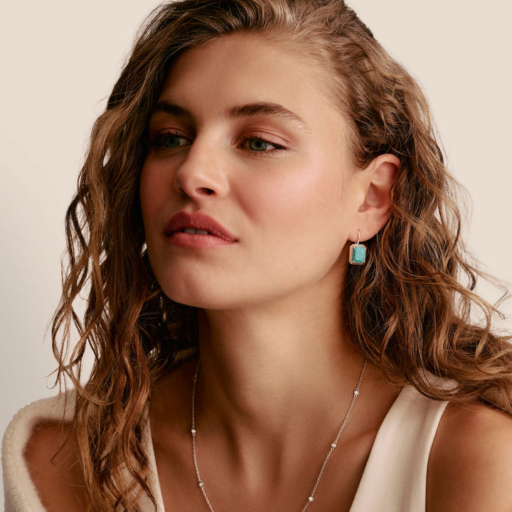 Drop Earrings with Turquoise Octagon Stones Silver