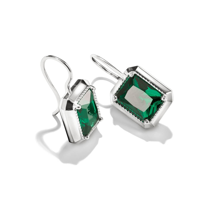 Drop Earrings with Green Octagon Stones Silver