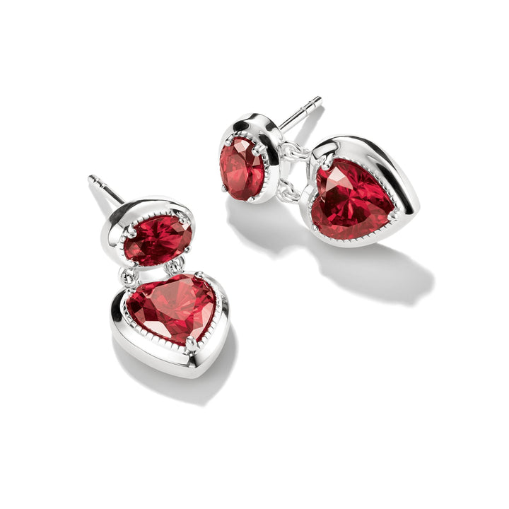 Stud Earrings with Red Heart Stones Silver
