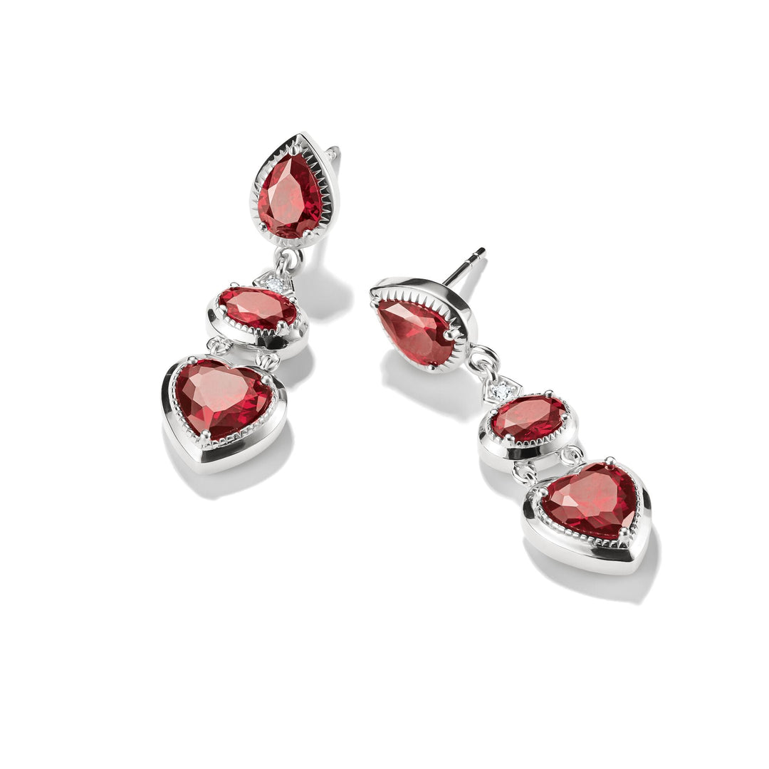 Drop Earrings with Red Heart Stones Silver