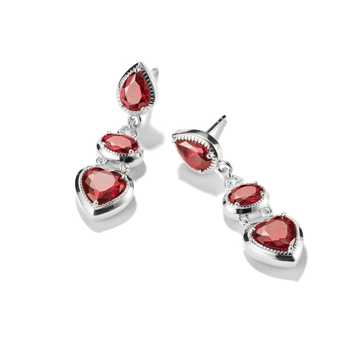 Drop Earrings with Red Heart Stones Silver