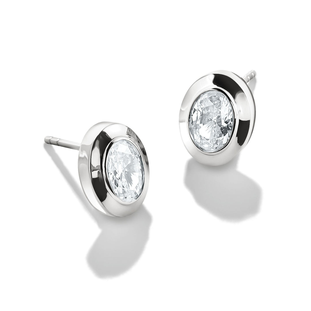 Oval Stud Earrings with Zirconia Stones Silver