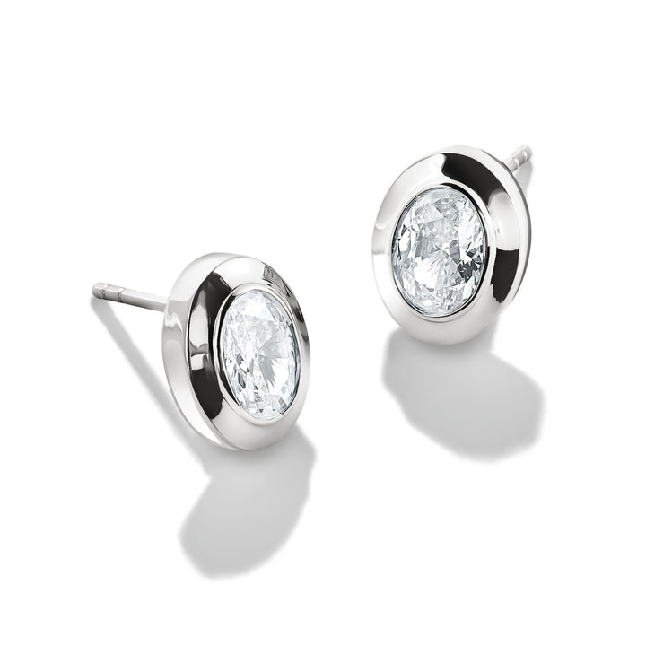Oval Stud Earrings with Zirconia Stones Silver