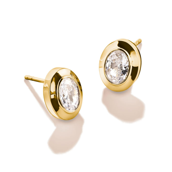 Oval Stud Earrings with Zirconia Stones Gold