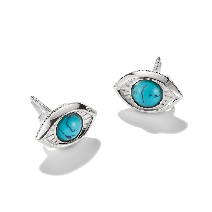 Turquoise Eye Stud Earrings Silver