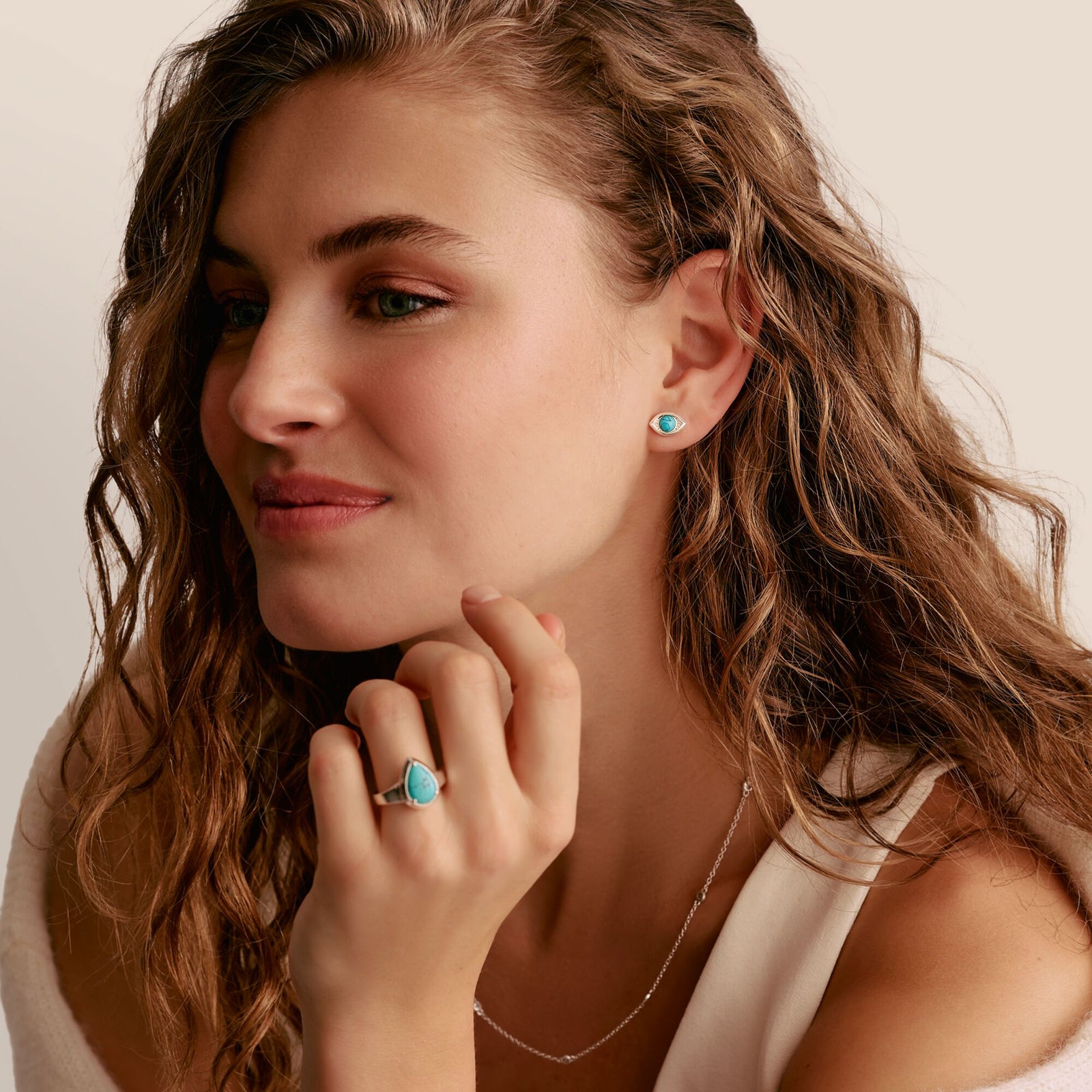 Turquoise Eye Stud Earrings Silver