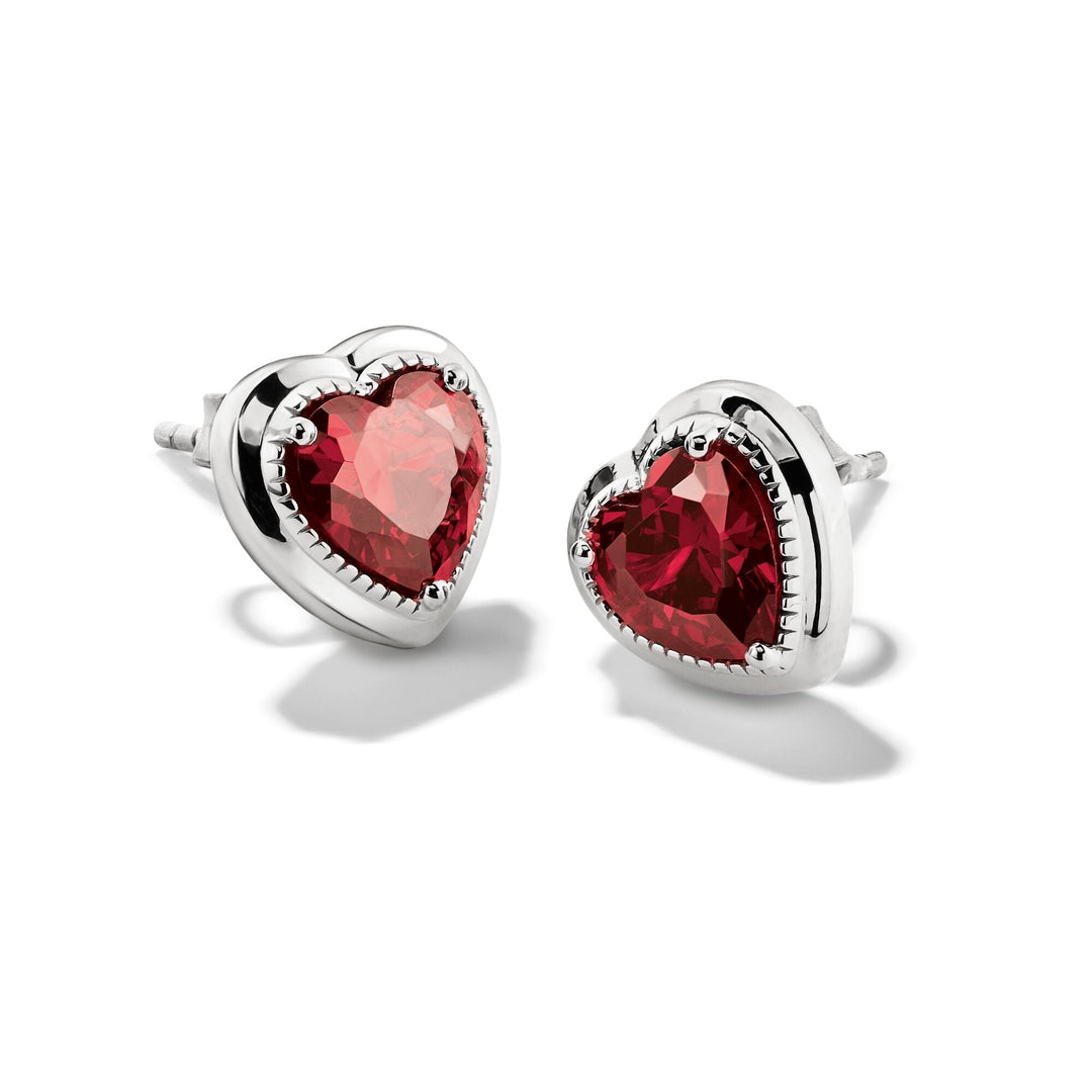 Small Red Heart Stud Earrings Silver