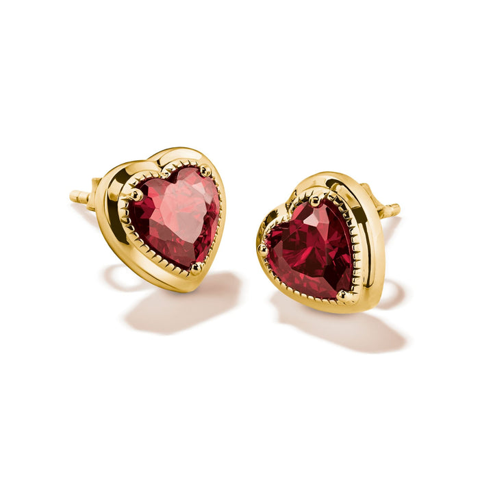 Small Red Heart Stud Earrings Gold