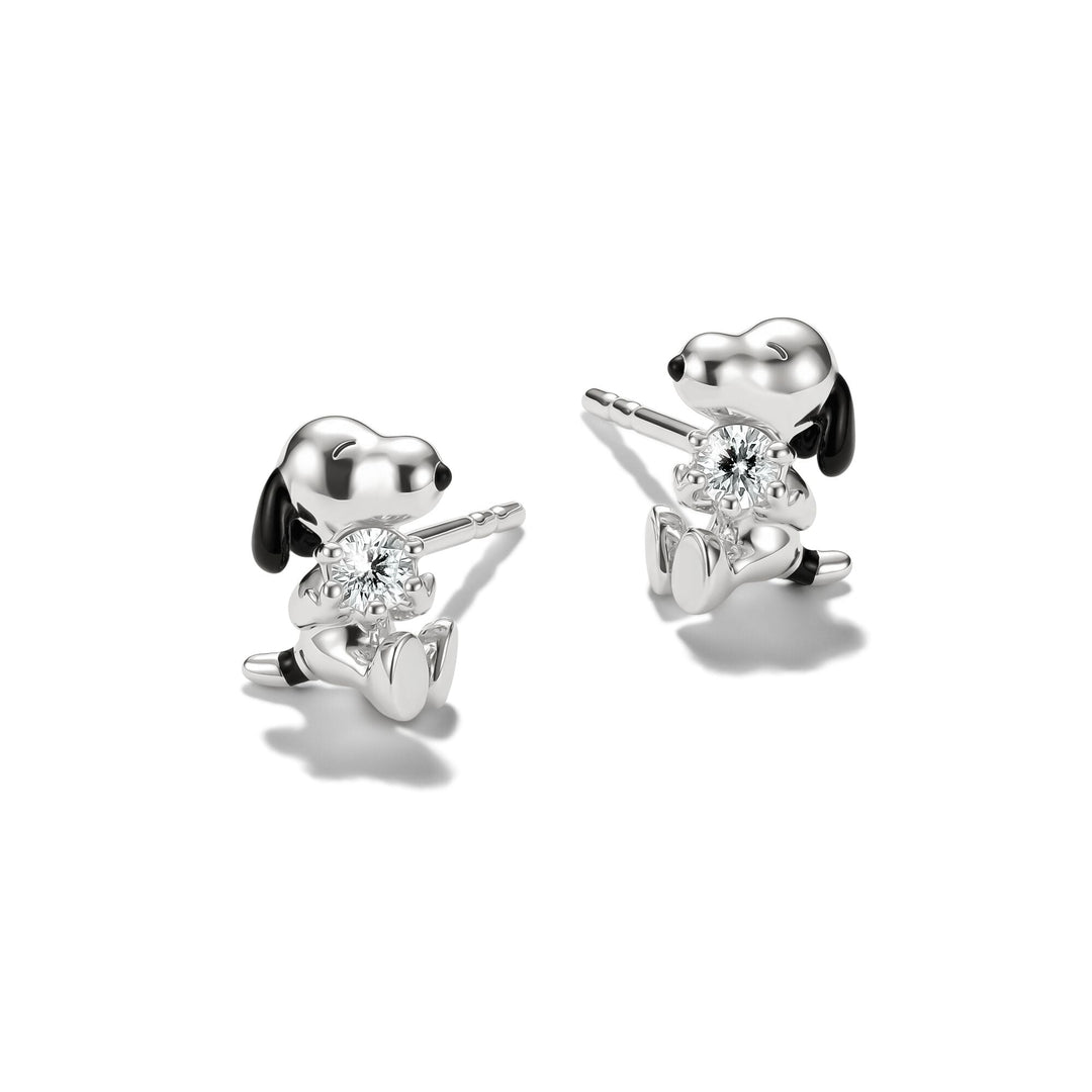 Snoopy Stud Earrings White Zirconia