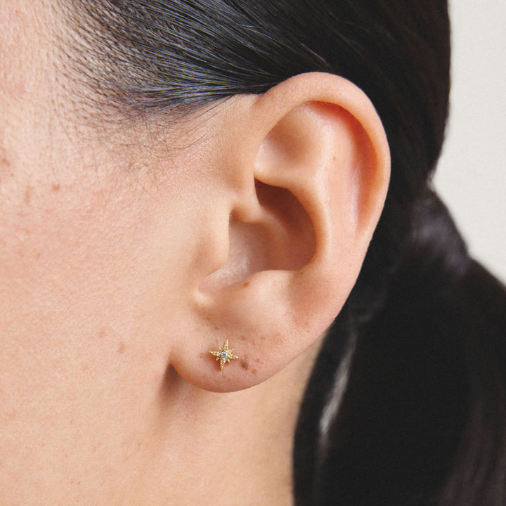 Stud earrings star with zirconia