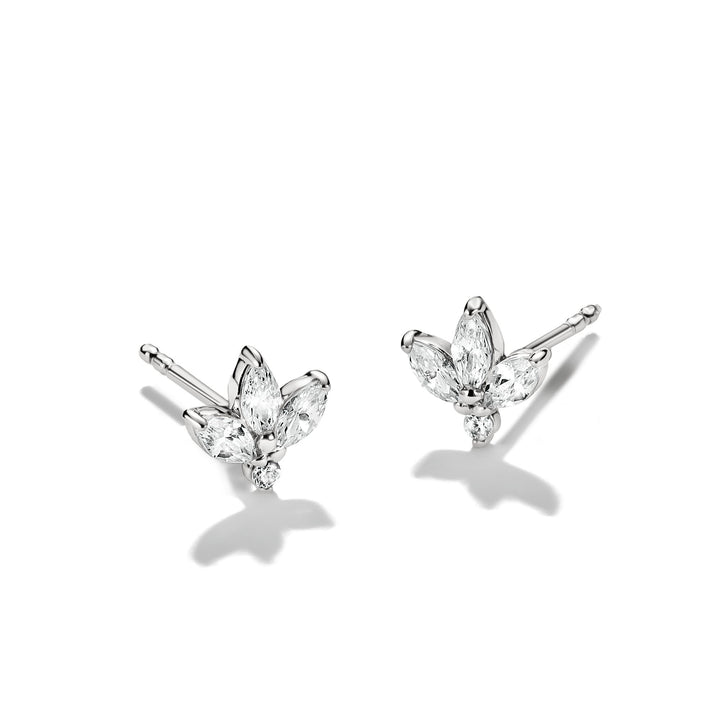 Stud earrings flower with zirconia in teardrop shape