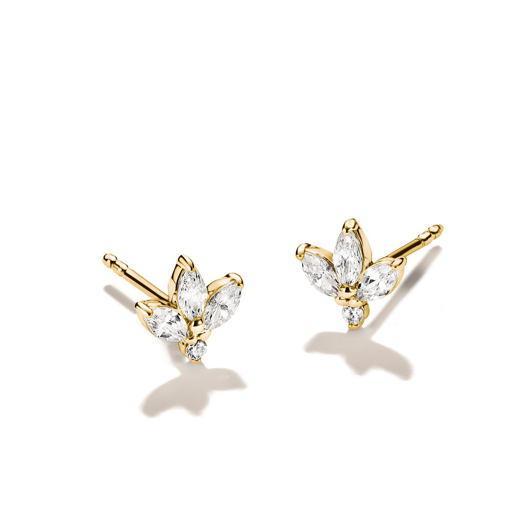 Stud earrings flower with zirconia in teardrop shape