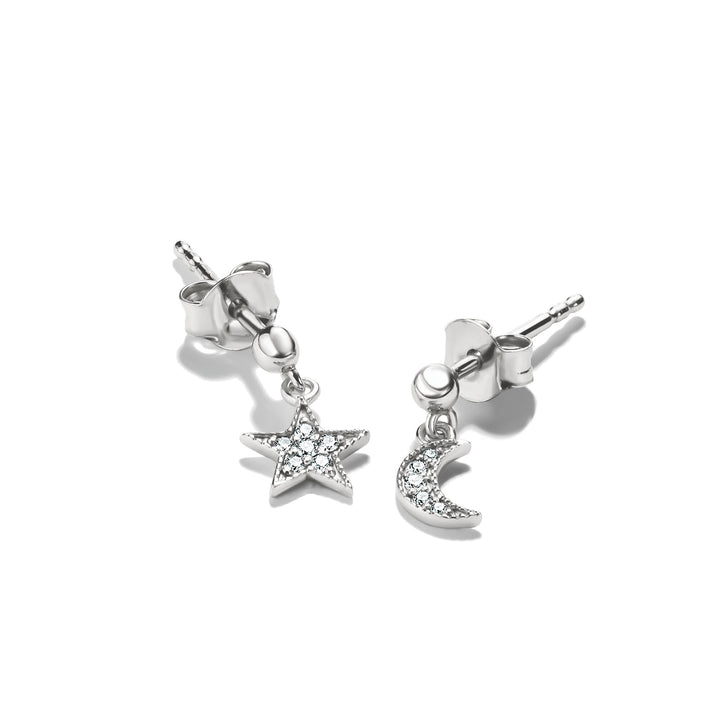 Stud earrings moon and star with zirconia