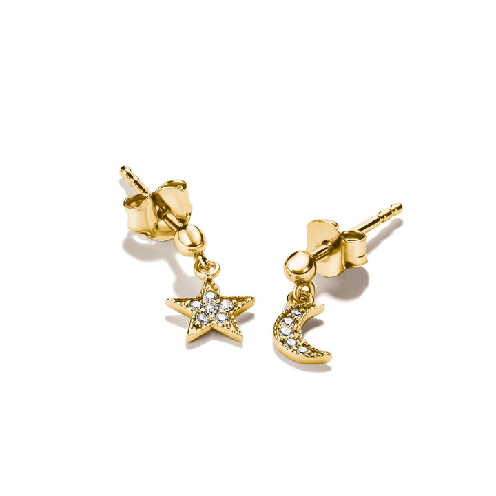 Stud earrings moon and star with zirconia