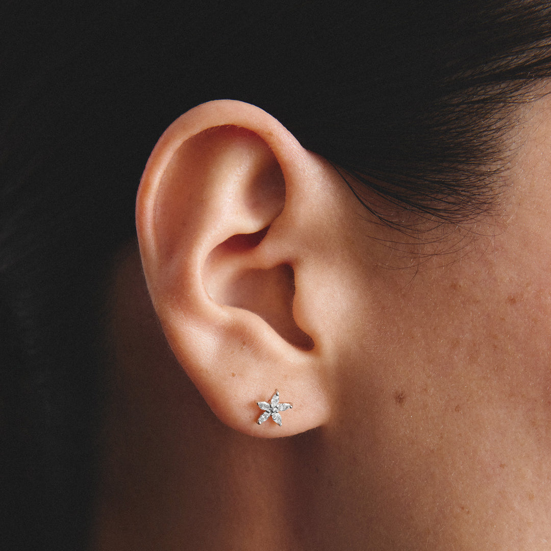 Stud earrings flower with zirconia
