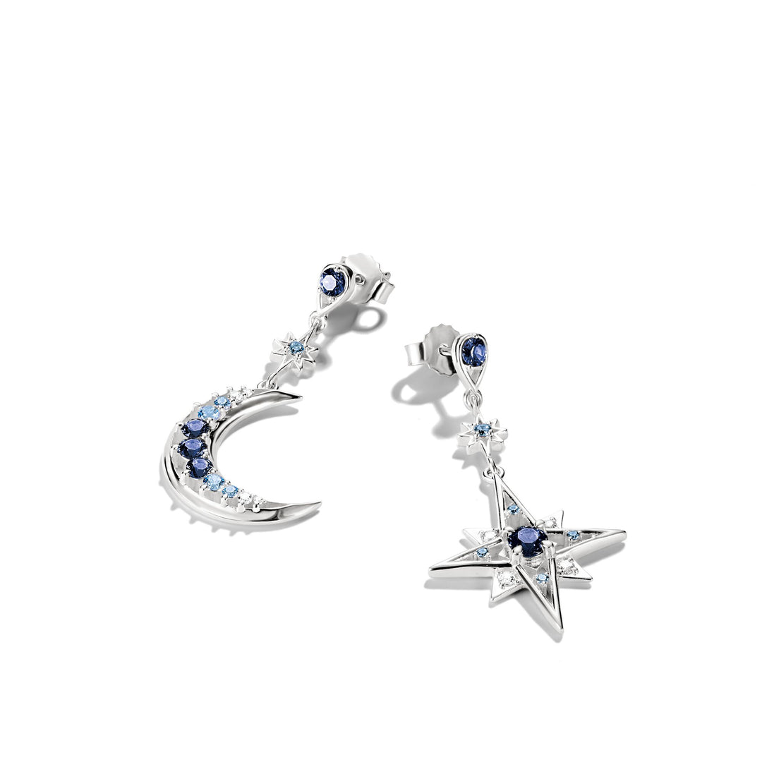 Earrings moon and star with blue stones