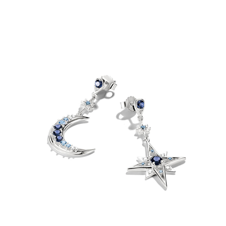 Earrings moon and star with blue stones