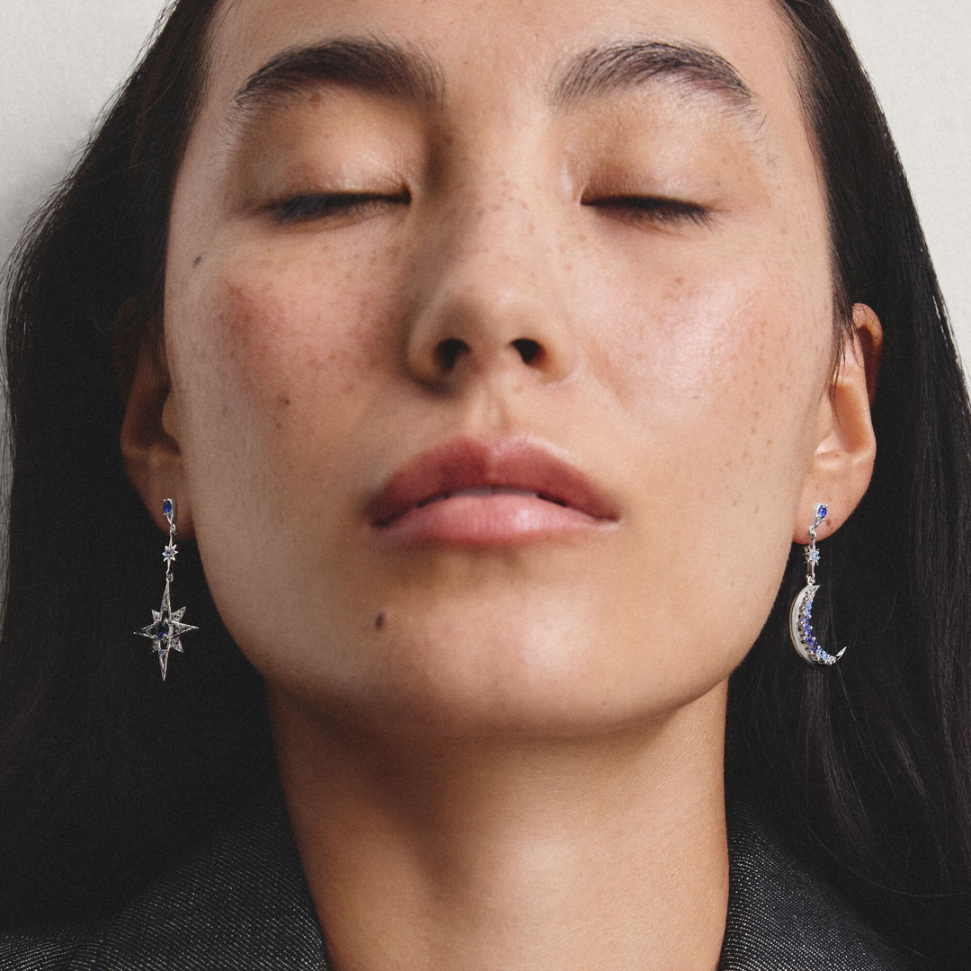 Earrings moon and star with blue stones