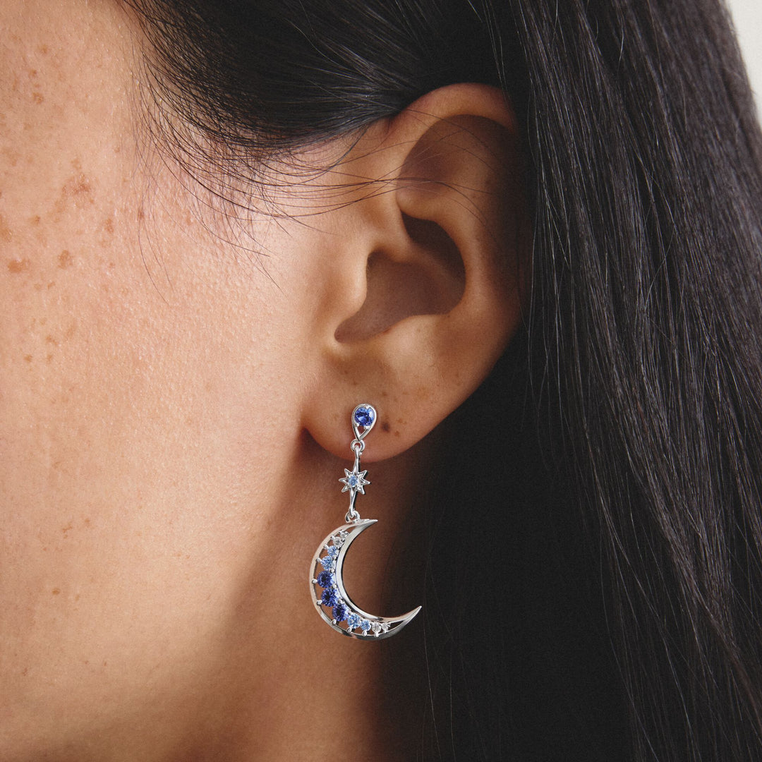 Earrings moon and star with blue stones