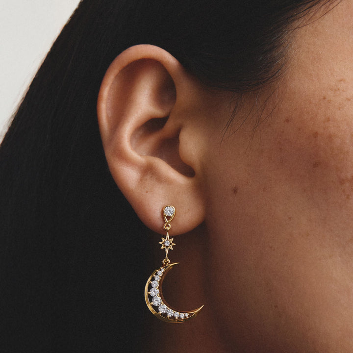 Earrings moon and star with zirconia