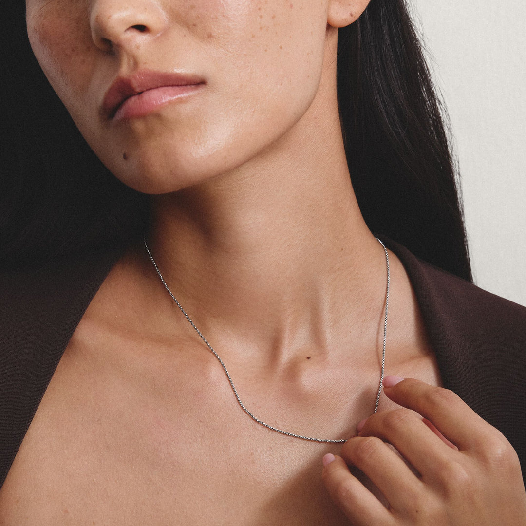 Silver-Plated Box Chain Necklace 1mm