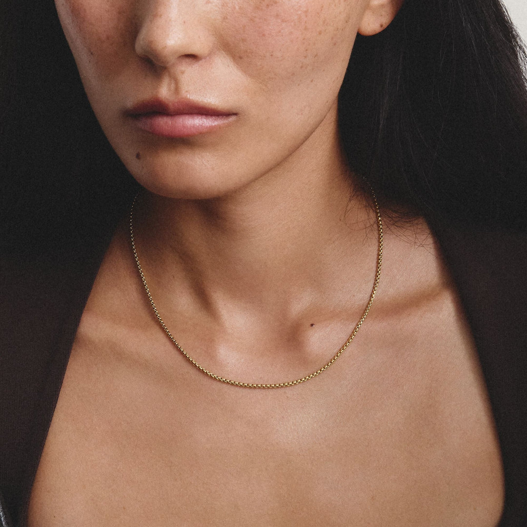 Gold-Tone Stainless Steel Box Chain Necklace 2mm