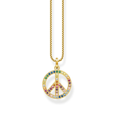 Necklace with pendant peace sign stones gold-plated