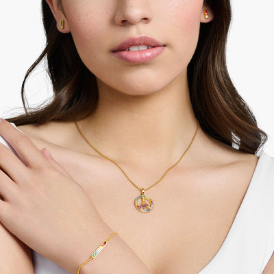 Necklace with pendant peace sign stones gold-plated
