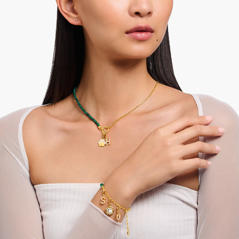 Gold Member Charm necklace with green beads | THOMAS SABO Australia