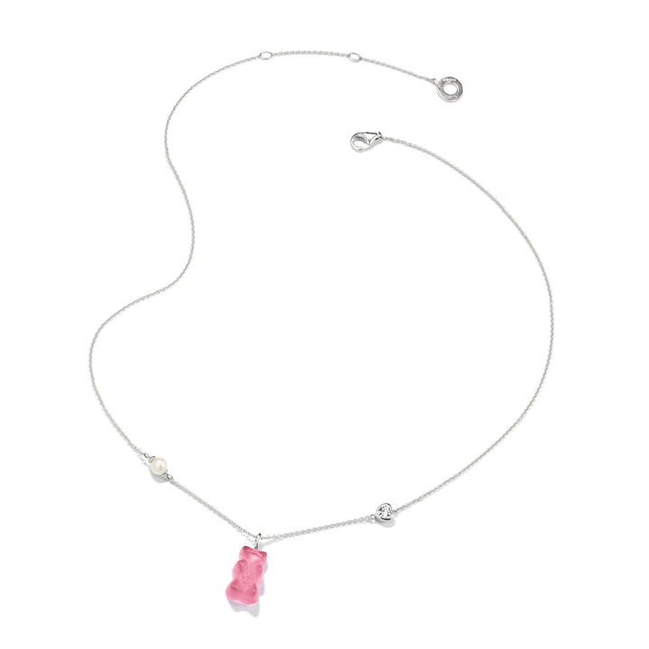 Necklace with pink goldbears pendant &amp; freshwater pearl