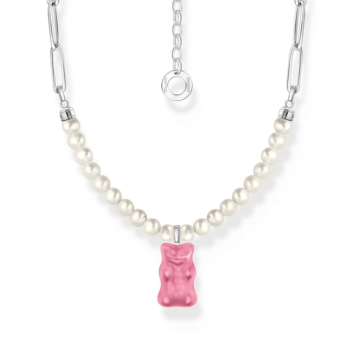 Link necklace with pink Goldbears &amp; freshwater pearls | THOMAS SABO Australia