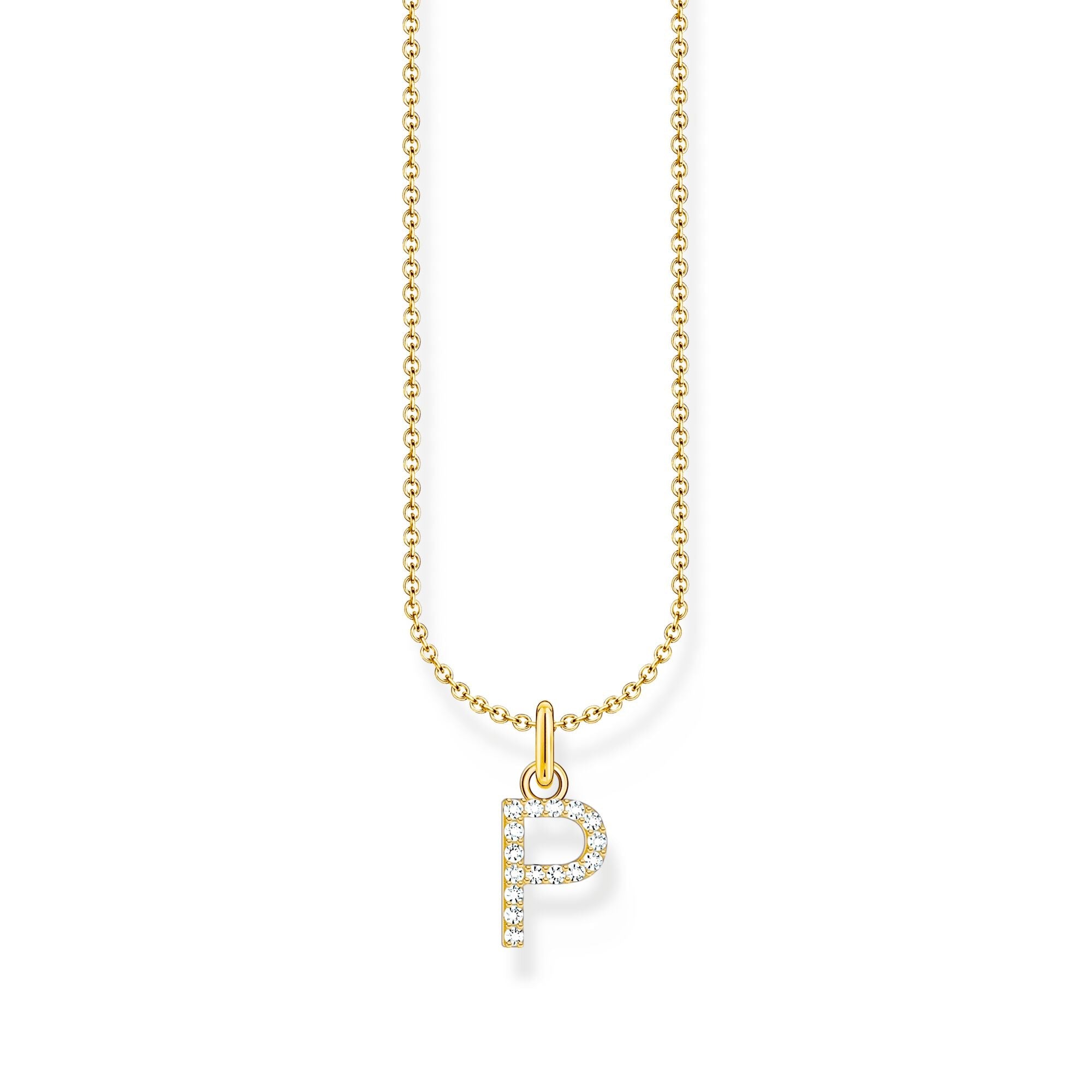 Buy Necklace with letter pendant P and white zirconia - gold by Thomas ...