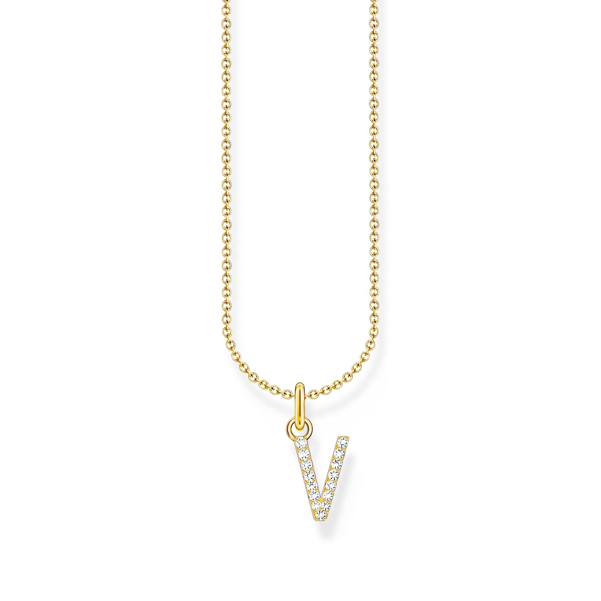Buy Necklace with letter pendant V and white zirconia - gold by Thomas ...