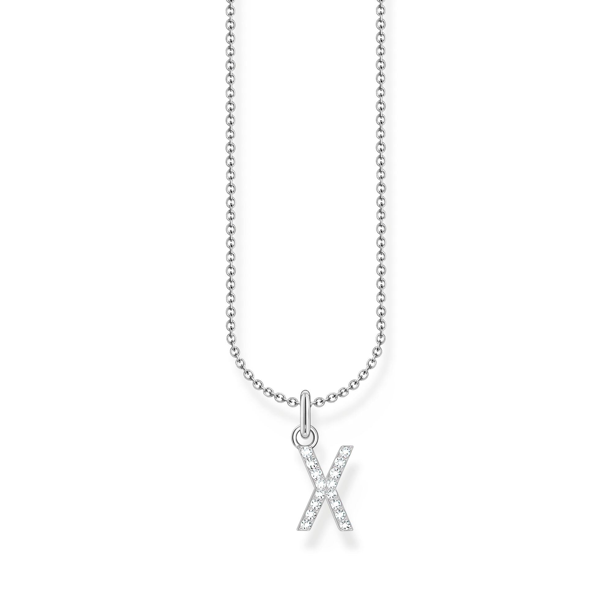 Buy Necklace with letter pendant X and white zirconia - silver by ...