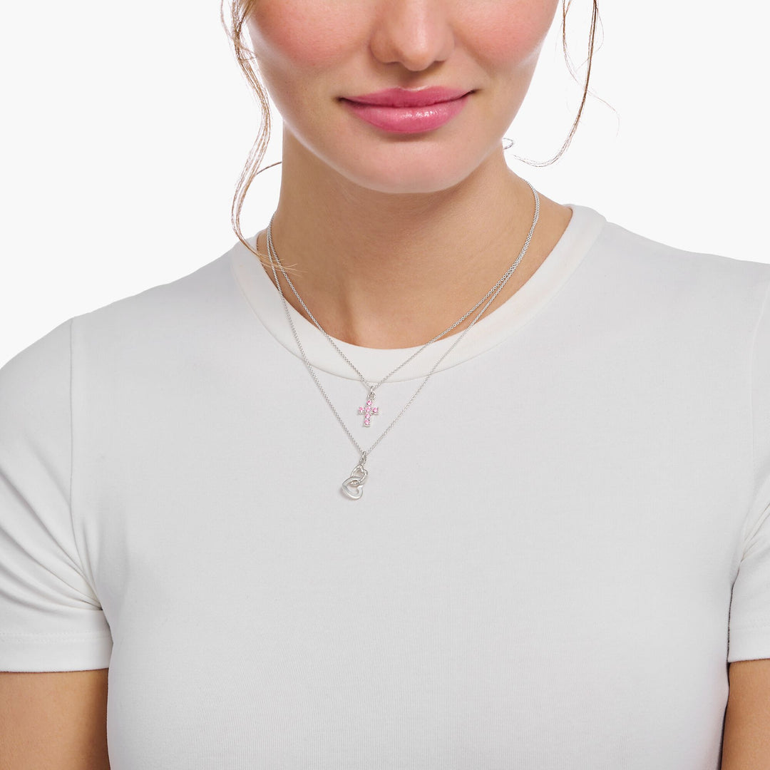 Necklace with intertwined hearts pendant and zirconia - silver