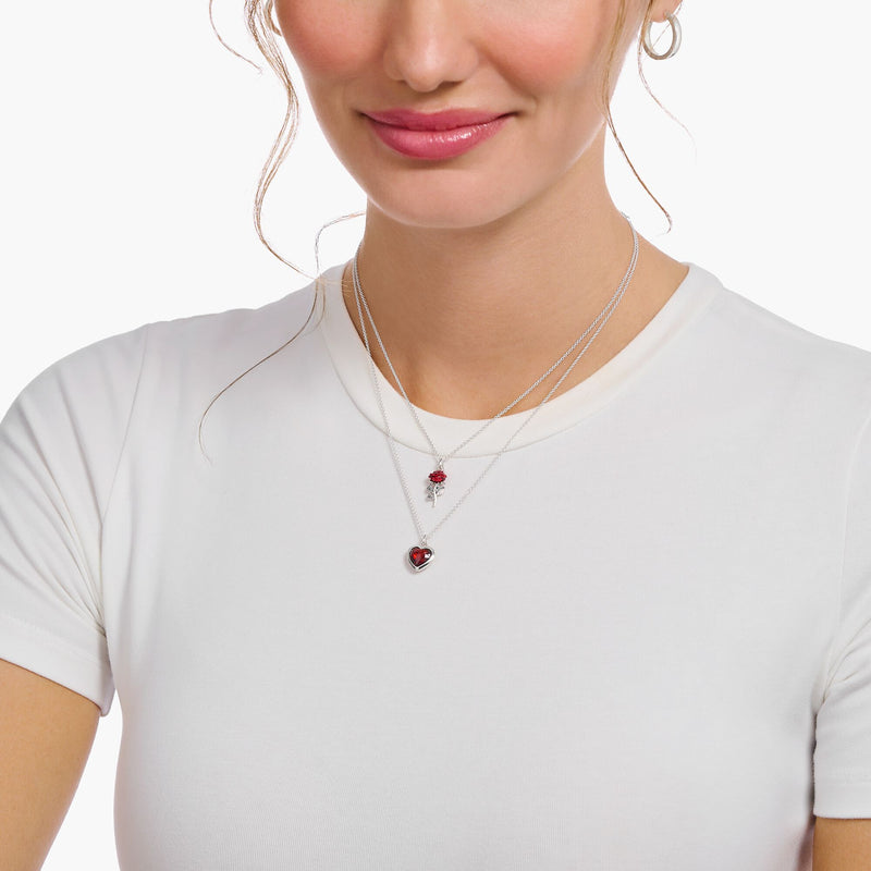 Heart pendant necklace silver with red zirconia