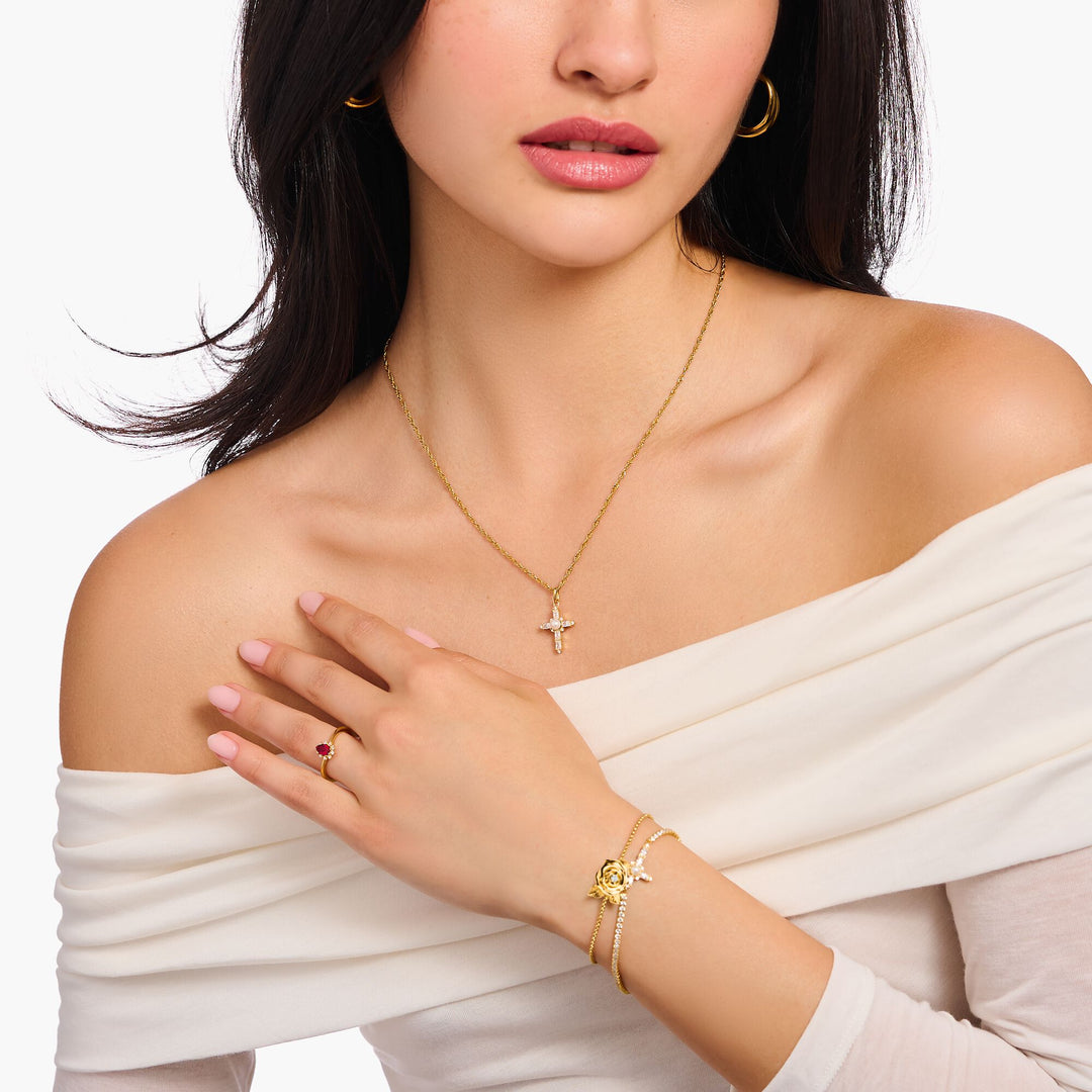 Romance Necklace with white cross pendant gold