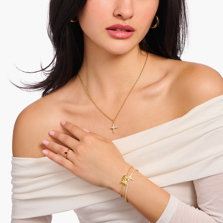 Romance Necklace with white cross pendant gold
